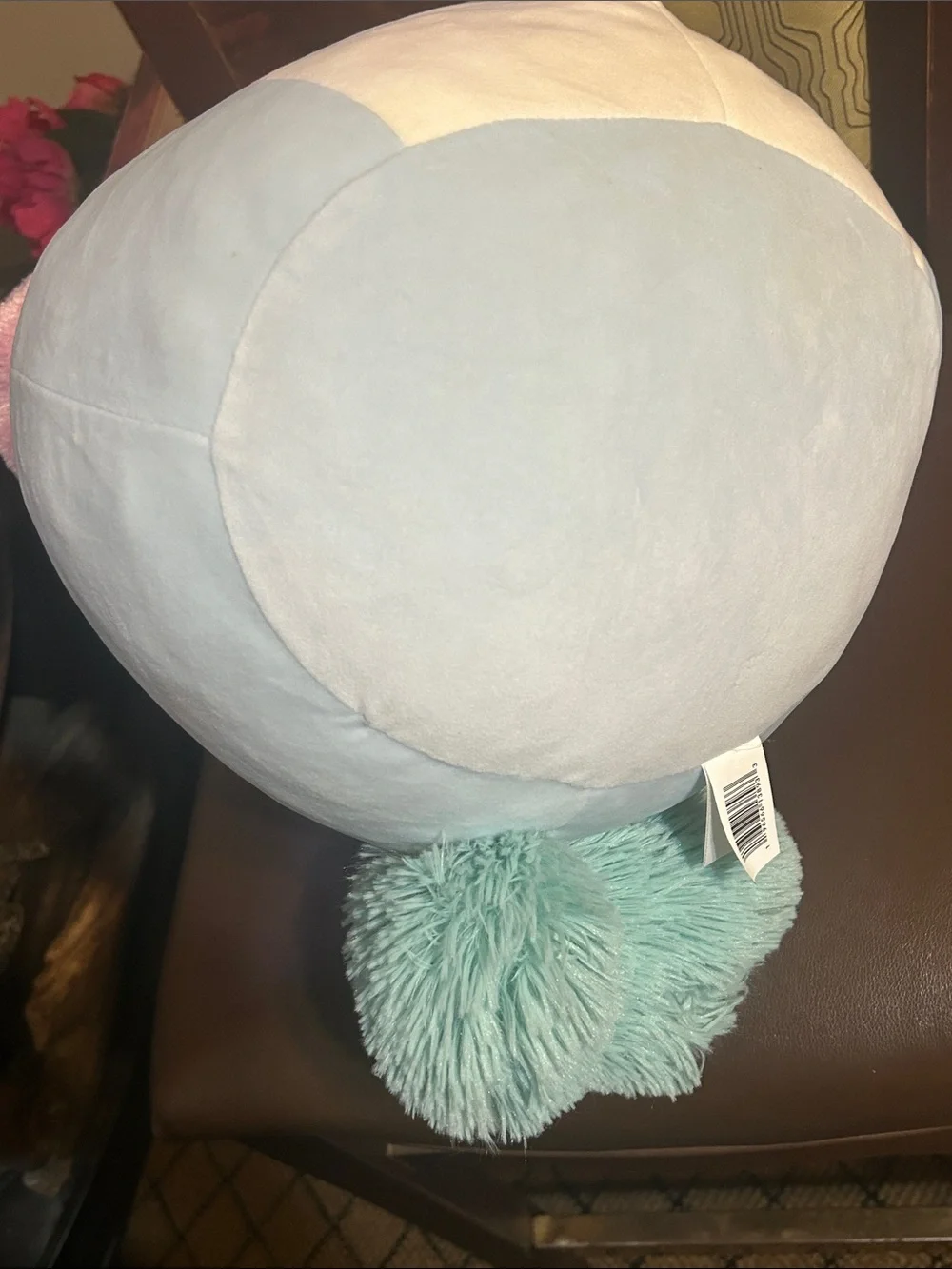 Squishmallows Plush Lyric SquirrPillow with Pink and Teal Pom Poms and Gold Trim